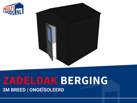 Zadeldak berging 3m breed ongeisoleerd Multiloods.nl