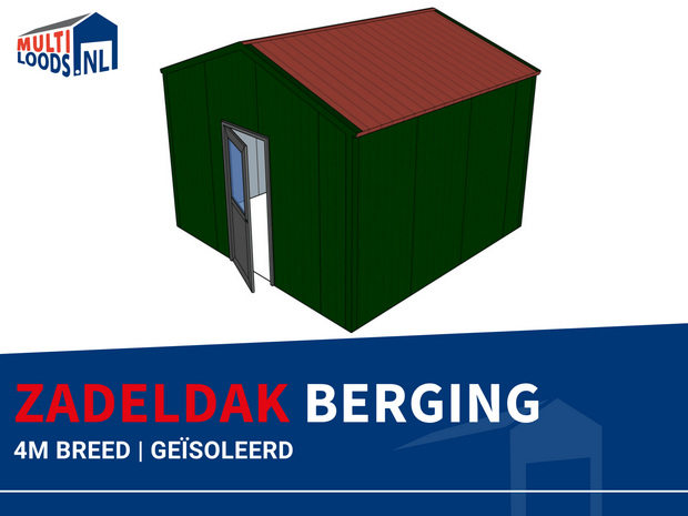 Zadeldak berging 4m breed geisoleerd Multiloods.nl