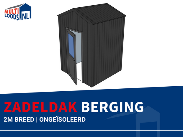 Zadeldak berging 2m breed ongeisoleerd Multiloods.nl