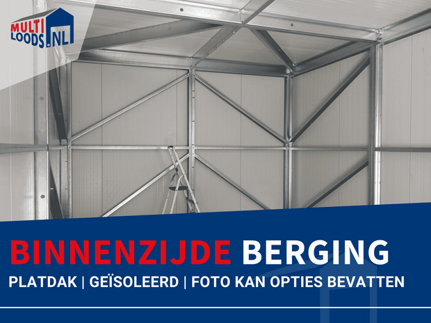 Berging | Plat dak | 3.0m Breed | 3.0m Lang + 2.0m Luifel | Geïsoleerd