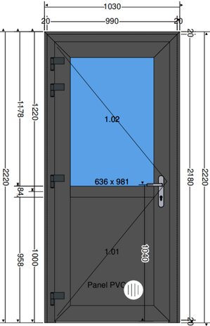 Loopdeur | Kunststof | Enkel | Half glas 
