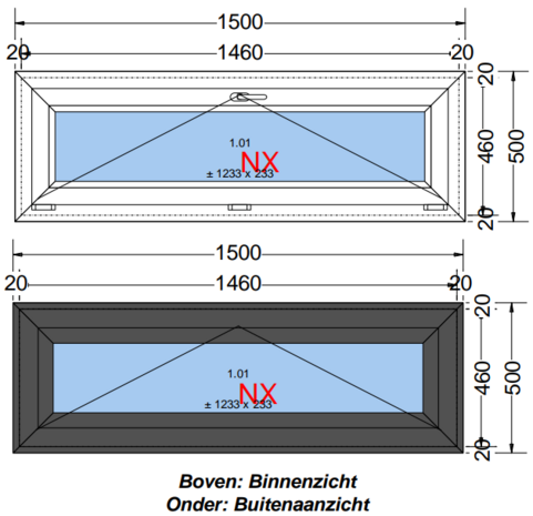 Kiepraam | Kunststof | Antraciet houtnerf | 1500x 500