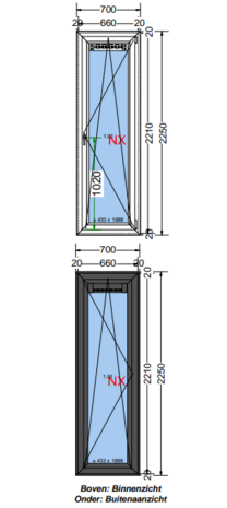 Raam | Kunststof | Antraciet houtnerf | 700x 2250