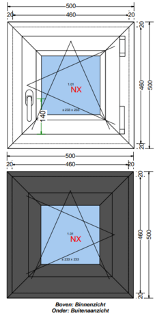 Draaikiepraam | Kunststof | Antraciet houtnerf | 500x500