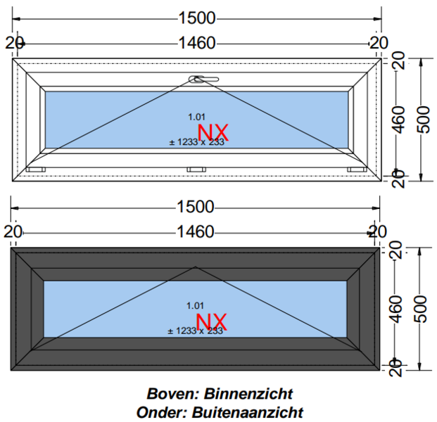 Kiepraam | Kunststof | Antraciet houtnerf | 1500x 500