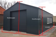 Zadeldak berging 4x10m | Goothoogte 3m|