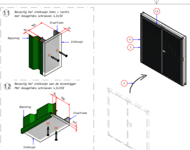 Montage instructie | Dubbele stalen deur in enkelwandige beplating.