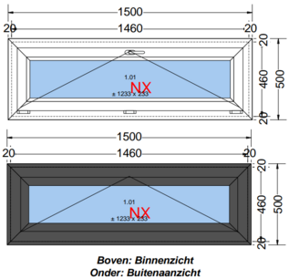 Kiepraam | Kunststof | Antraciet houtnerf | 1500x 500